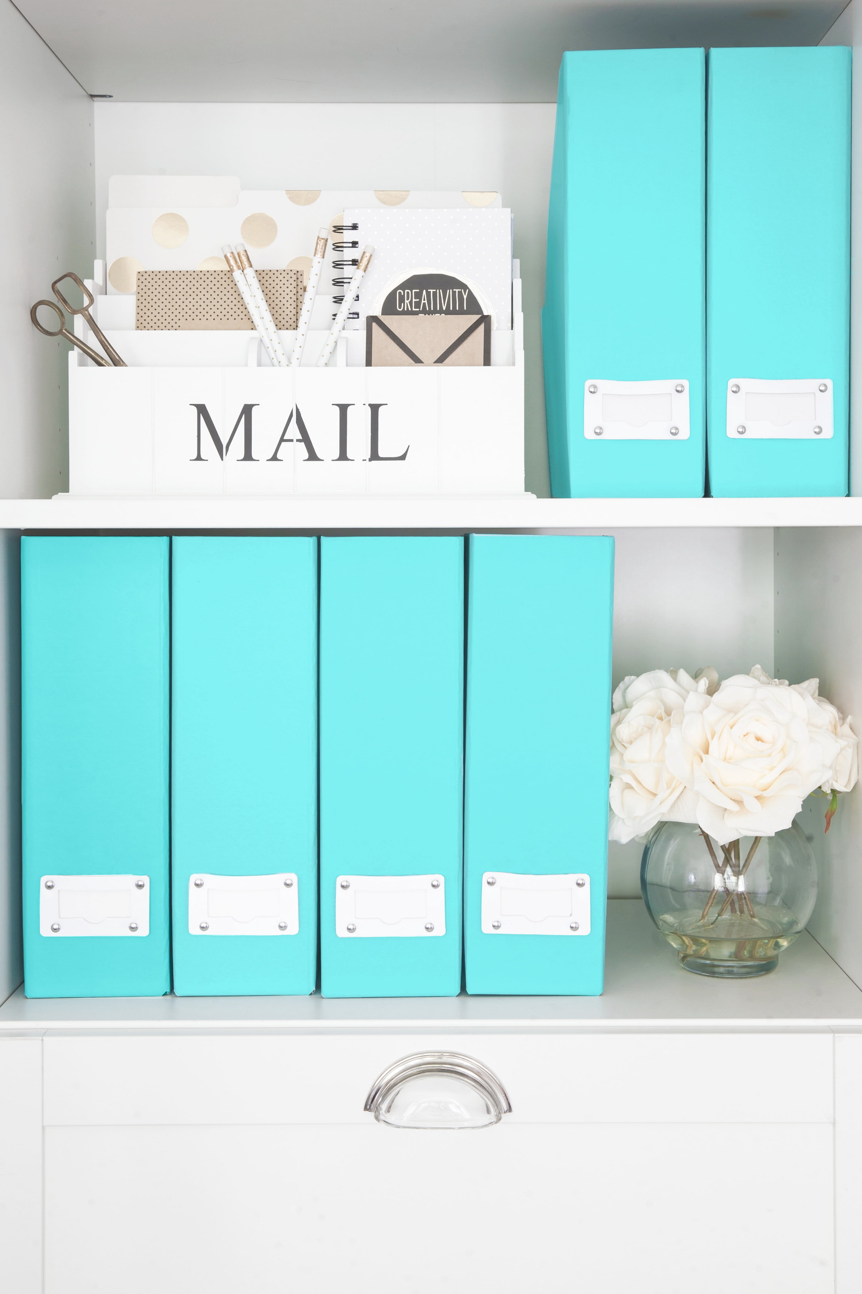 Blu Monaco Foldable Aqua Magazine File Holder with Leather Label Holder â Set of 6 â Cardboard Magazine File Boxes Desk File Organizer