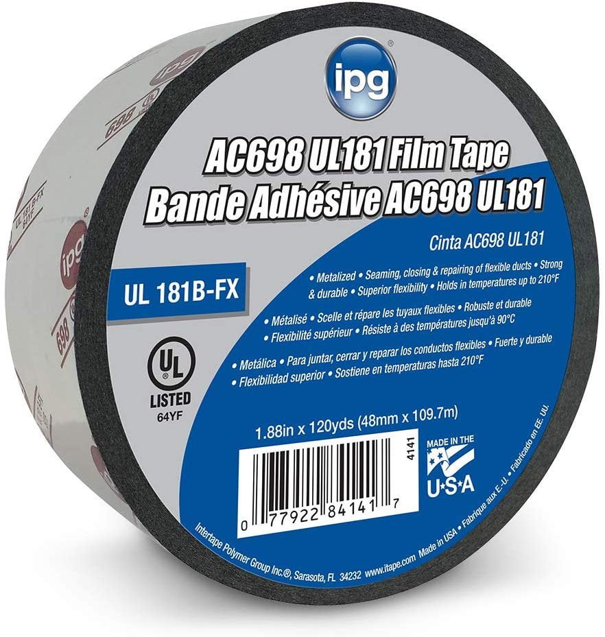 IPG AC698 UL181 Printed Film Metalized HVAC Tape, 1.88' x 120 yd, Single Roll