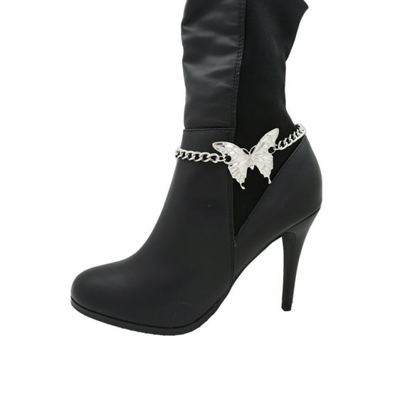 Women Silver Shiny Color Chain Boot Bracelet Anklet Shoe Butterfly Charm Jewelry
