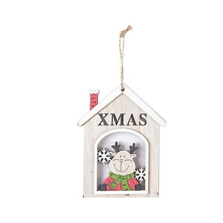 

Pnellth Wood Hollow Colored Drawing Santa Claus Snowman Elk Shape Christmas Tree Pendant
