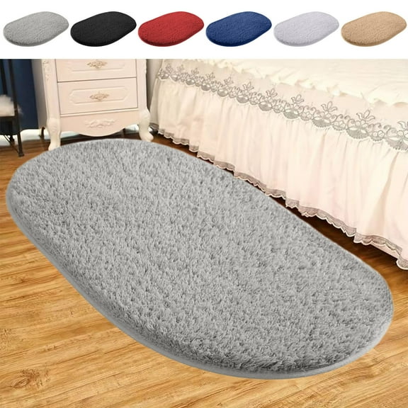 Christmas Savings! Caoblia Rugs for Bedroom Oval Non-Slip Solid Color Fluffy Area Rug for Living Room Bedroom Dining Room Hallway Office Kitchen Entryway Non-Shedding & Easy Care Rug