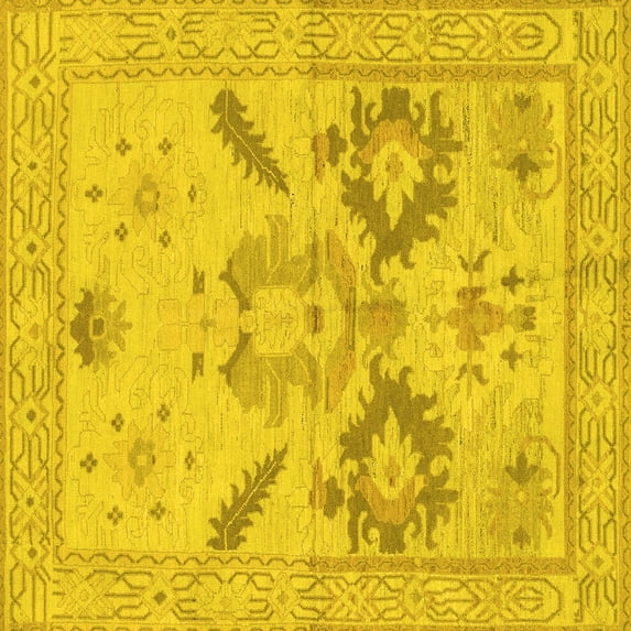 Ahgly Company Machine Washable Indoor Square Oriental Yellow Traditional Area Rugs, 8' Square
