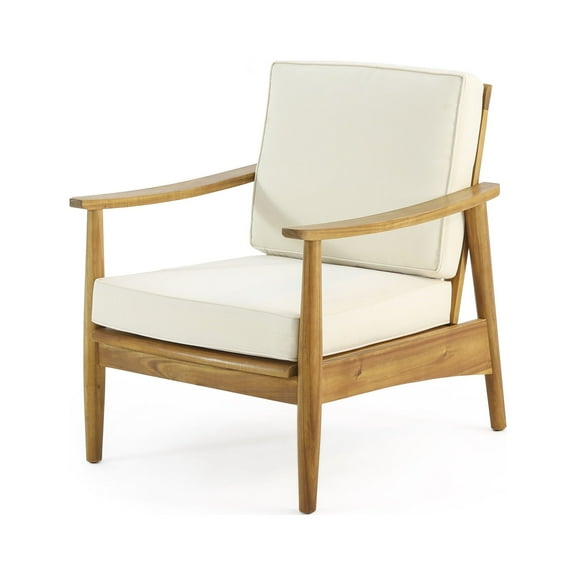 Greta Acacia Wood Outdoor Club Chair, Teak and Beige