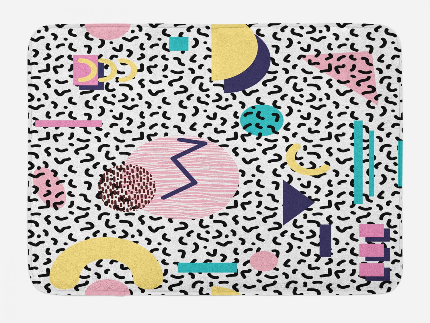 90s Bath Mat, Geometric Pattern in Retro Style with Round Half Moon ...