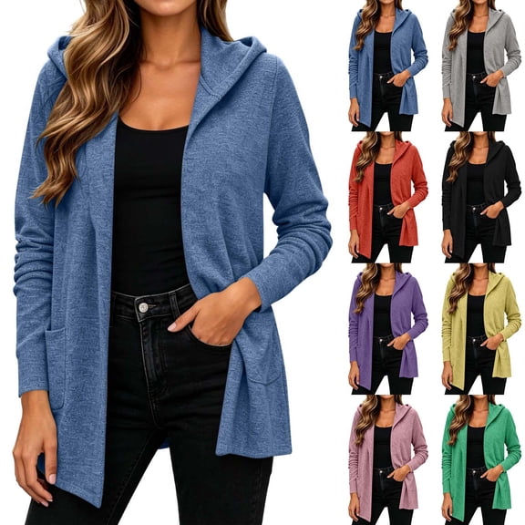 Meichang Lightweight Cardigans for Women Hooded Long Sleeve Open Front Cardigan Fall Soft Thin Cardigan with Pockets Blue XL