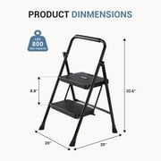 CONCETTA 2 Step Ladder, Folding Step Stool with Anti-Slip Pedal, Lightweight Portable Ladder for Home, Workplace, 800lbs Capacity,Black