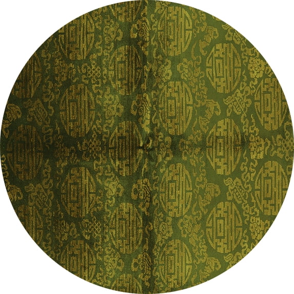 Ahgly Company Indoor Round Oriental Green Industrial Area Rugs, 5' Round