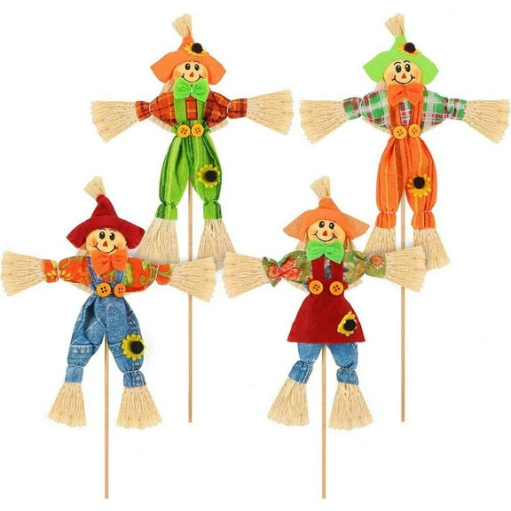 4pcs Adorable Scarecrow Decor for Halloween Garden and Thanksgiving Party Ornament