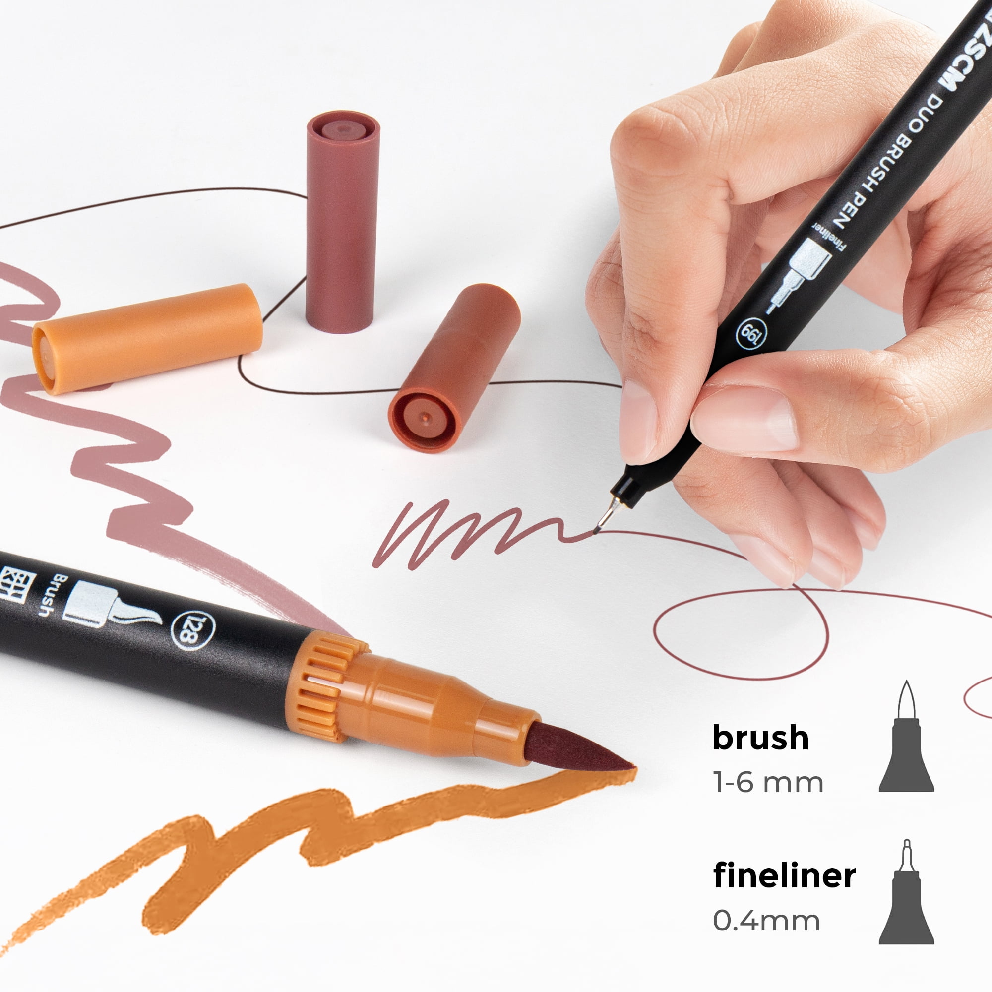 Brown Duo Tip Marker, 12 Pack Fine & Brush Markers for Adult Coloring Books No Bleeding, Brown Markers for Wood Texture, Animal Fur, Vintage Effects