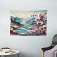 thumbnail image 2 of Ambesonne Lake Tapestry Wall Hanging, Orchids Earthy Cliff Mountains, 60"x40", Pale Purple and Sea Blue, 2 of 3
