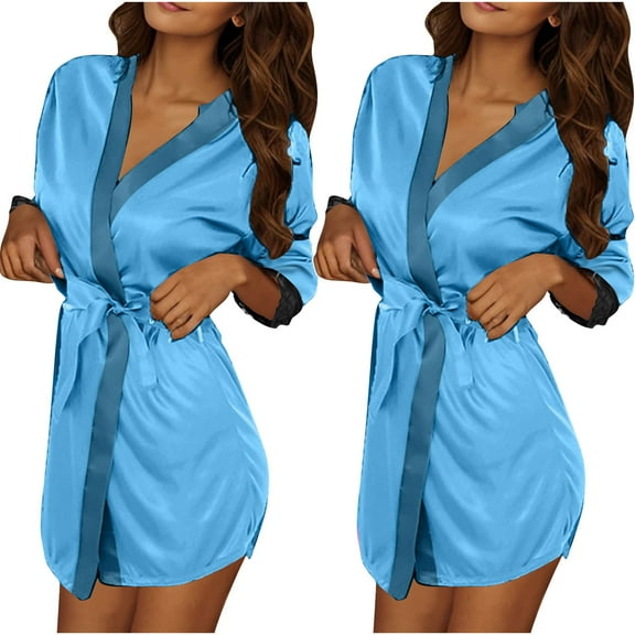 Tqyyweavej 2Pcs Robe Womens Silk Robes Lace Kimonos Bridal Silky Robes for Brides Bridesmaids Wedding Nightgown Bathrobe Sleepwear