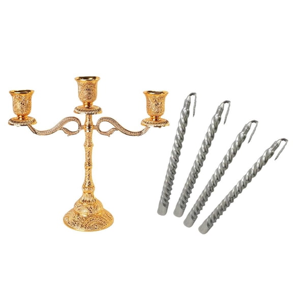 Lazsy 3 Arms Candelabra Candle Holder& 4pcs Silver Spiral Twist Taper Candle