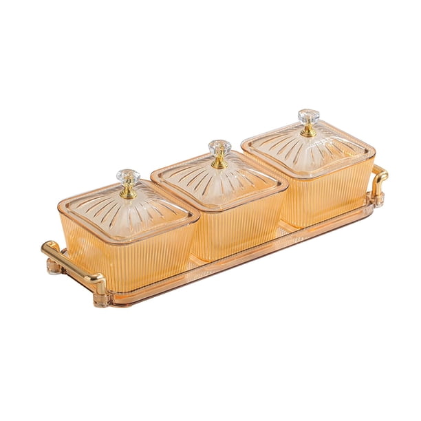 Plato de frutos secos con tapa, plato dividido para galletas KTV, regalo navideño amarillo dorado