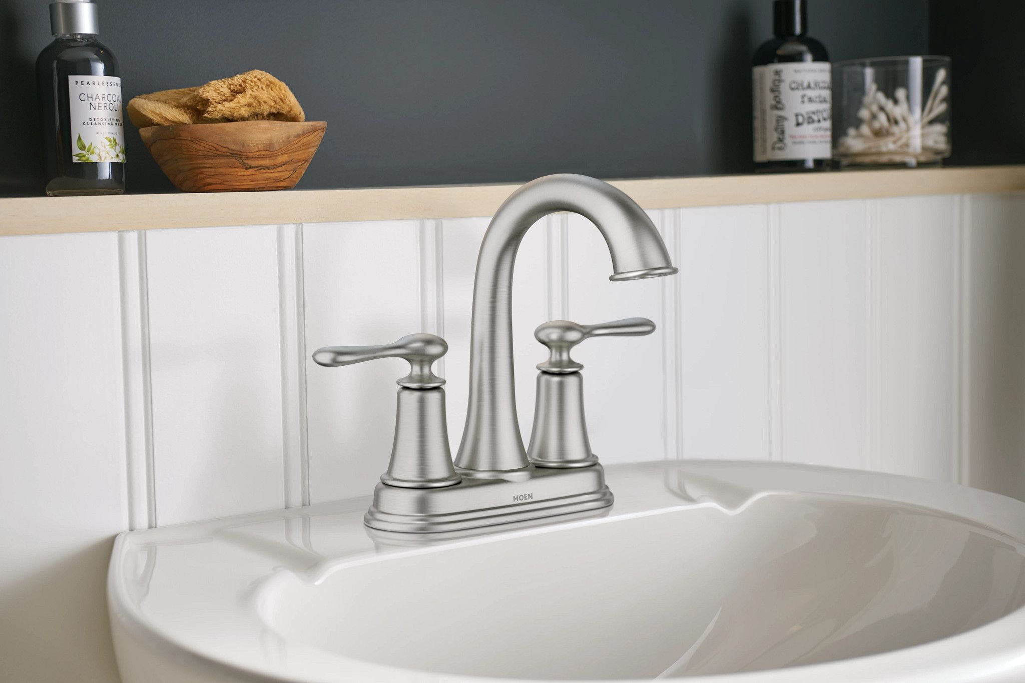 Moen Ellicott Spot Resist Stainless Two-Handle Centerset Bathroom Sink Faucet, 84092SRN