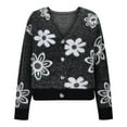 thumbnail image 2 of Trendy Sweater Cardigans Womens Long Sleeve Button Up Flowers Pattern V Neck Casual Soft Cotton Knit Blouse Tops (M, Black), 2 of 7