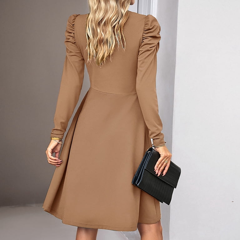 green emerald velvet dress Brown Fit And Flare Midi Dress
