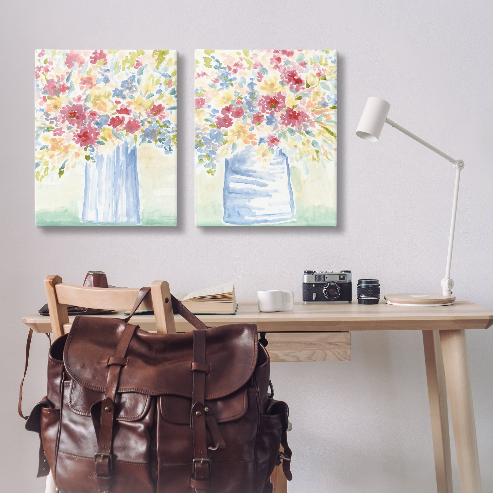 Stupell Industries Soft Speckled Flower Vases Plants & Flowers Painting Wrapped Canvas Art Print Wall Art, 24 x 30, Set of 2