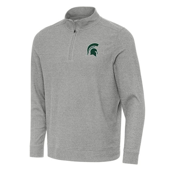 Men's Antigua Heather Gray Michigan State Spartans Subtle Quarter-Zip Sweatshirt