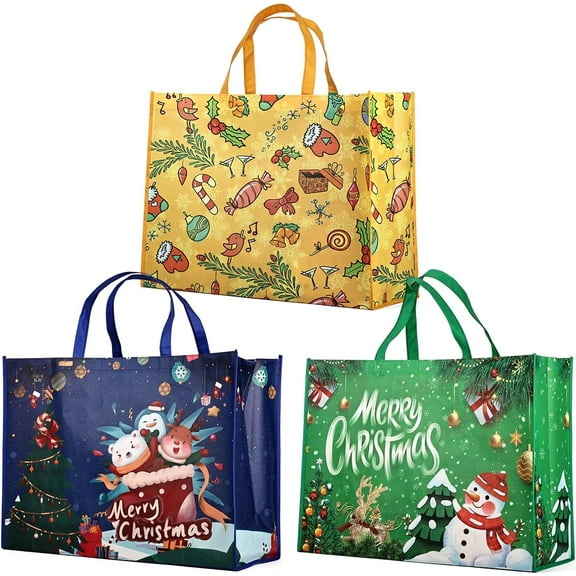 3PCS Giant Christmas Gift Bags Heavy Duty Non-Woven Tote Bags with Handles 21.26"×15.7"×7.9" Jumbo Bags for Gifts Shopping Xmas Party Supplies