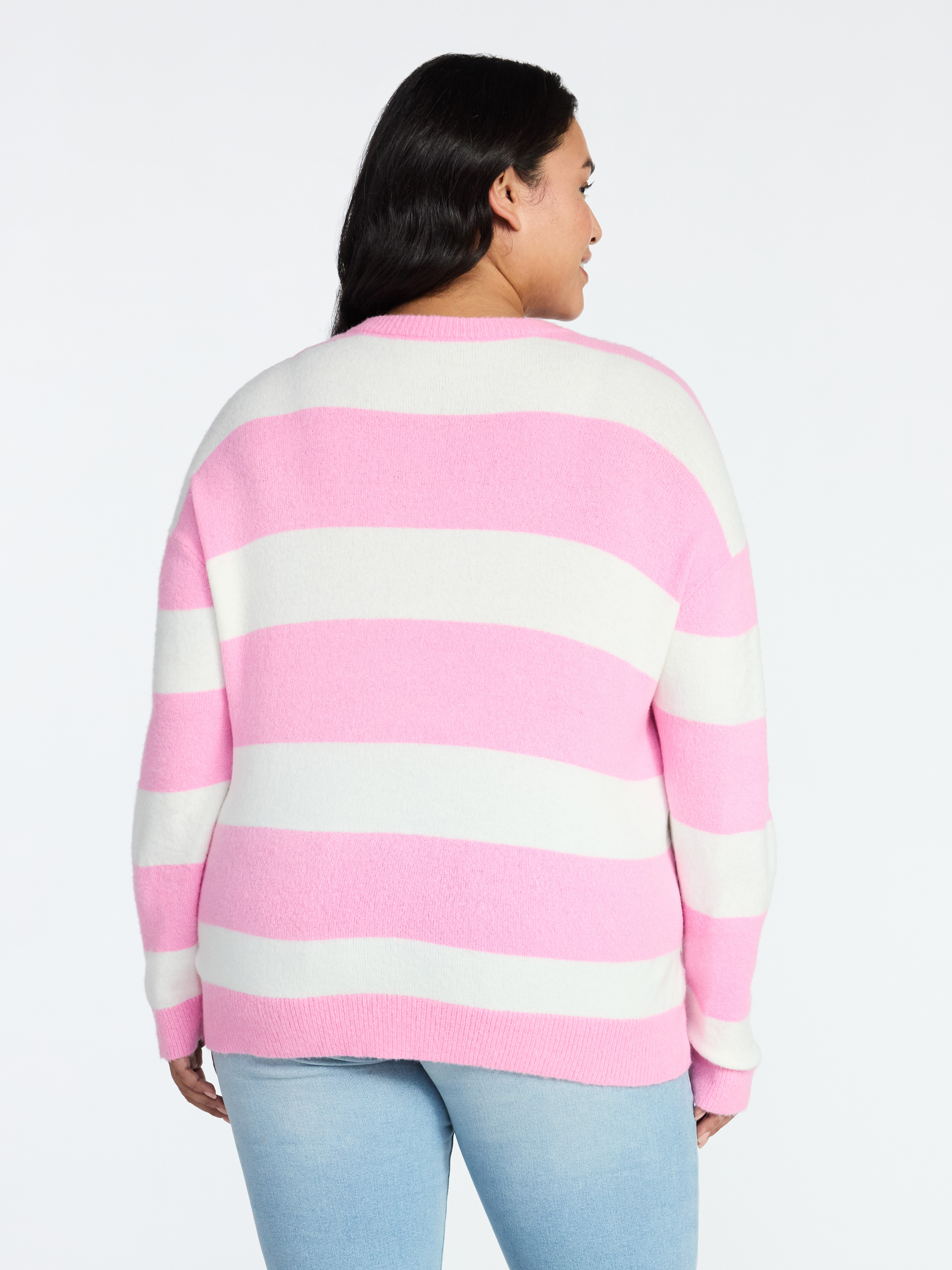 99 Jane Street Women's and Women's Plus Striped Sweater with Heart Design, Midweight, Sizes XS-4X