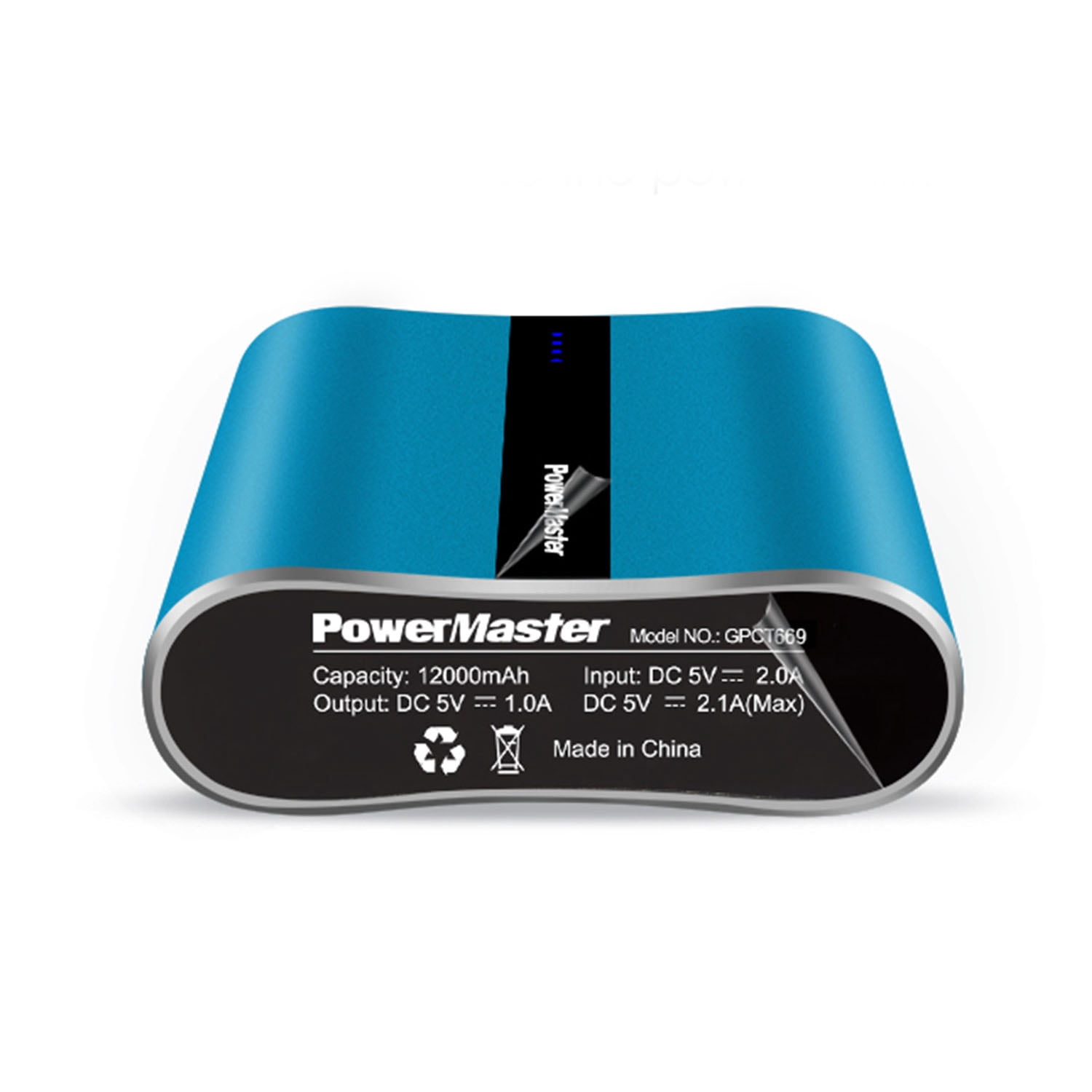 PowerMaster 12000mAh Portable Charger with Dual USB Ports Power Bank Blue