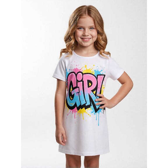 Trendy Simple Girls Short Sleeve Everyday Dress Casual Dress Comfort-Fit Pockets for Young Girls Age 5-13