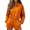 thumbnail image 2 of Shorts and Sweatshirt Set for Women Mock Neck Sweatshirt Women Fall Sets Maternity Sets Comfort Sweat Set Casual Set Cute Matching Sets Terry Cloth Sets for Women Clothin，Orange2，XL, 2 of 5