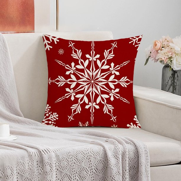 Christmas Red Snowflake Pillow Cover Office Chair Cushion Cover Home Bedside Pillow Cover Sofa Pillow Cover 17.72x17.72IN