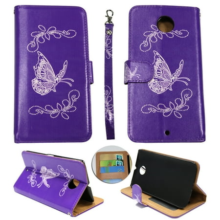 Nillkin Nexus 6 White Flower Butterfly Wallet Folio Case for Motorola Nexus 6 Google Nexus 6 Fashion Flip PU Leather Cover Card ID Card Slots & Stand ()