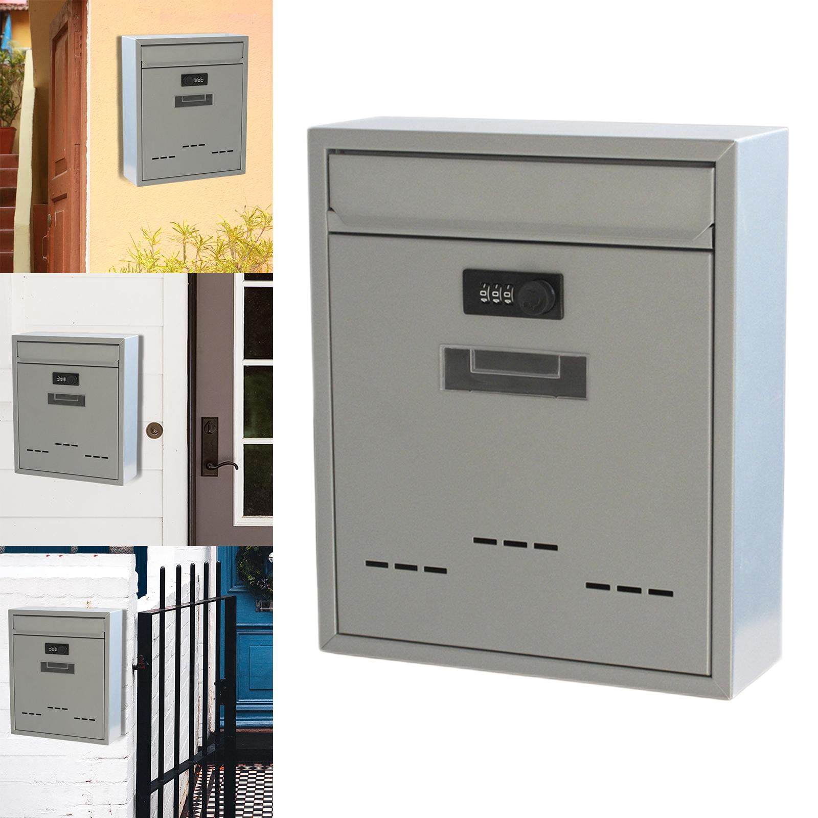 Metal Wall Mount Mailbox W/Code Lock Rainproof Letter Box Postbox Post Letter Iron Retro Style Large Capacity for Gate, , Home , Grey Password, 26cmx9cmx31cm