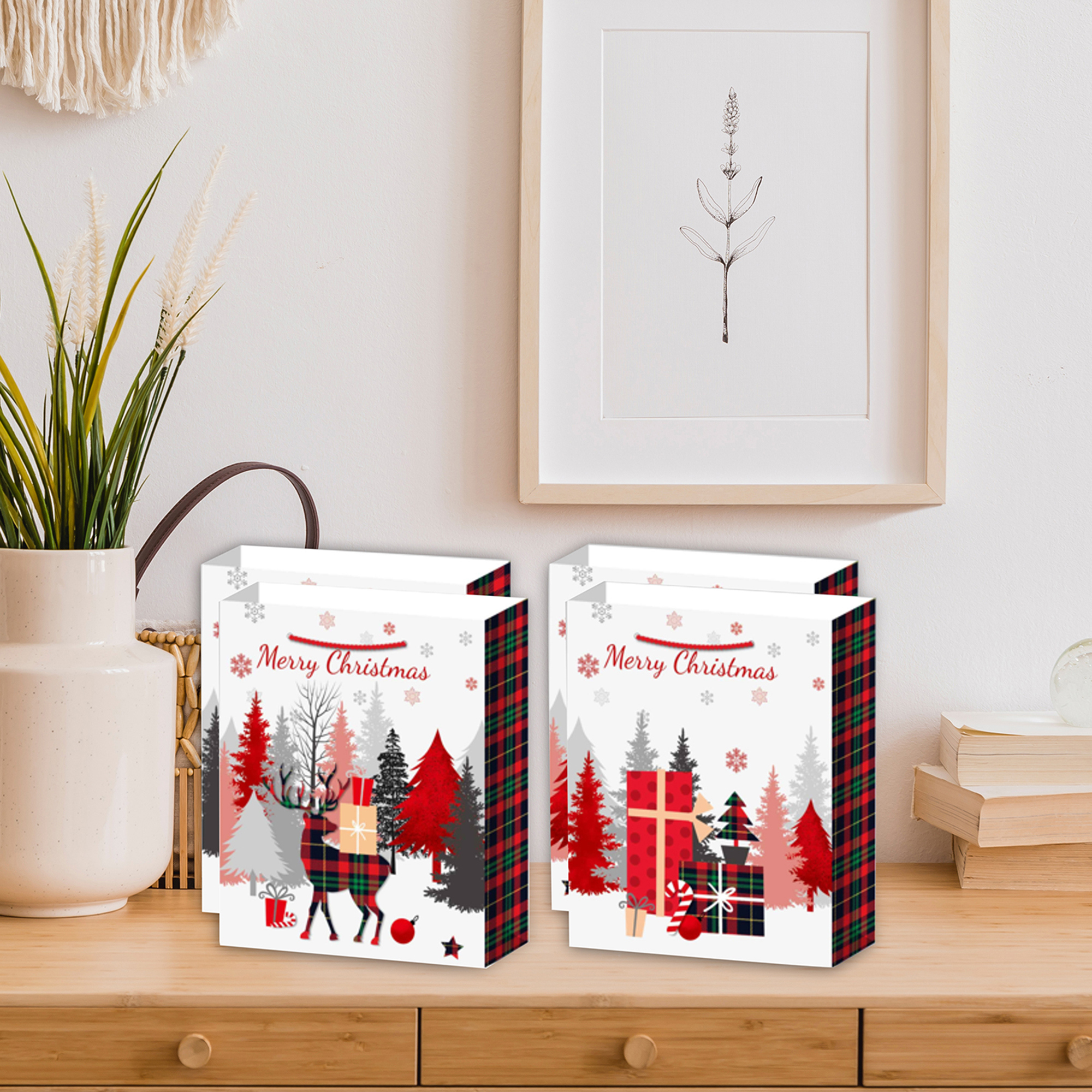 Christmas Gift Bags (Buffalo Plaid) (Asstd) (X-Large) - Set of 12