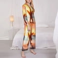 thumbnail image 4 of Kll Starfish Sunset Sea Beach Print Women'S Long Sleeve Pajamas With Pants Sleepwear Loungewear 2 Set-Large, 4 of 9