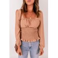 thumbnail image 2 of ABPHQTO Top de lunares suizos con cintura fruncida color albaricoque para mujer, 2 of 5
