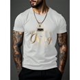 thumbnail image 1 of Manfinity Homme T-Shirt à Manches Courtes Col Rond Imprimé Roi, Haut d'Été Décontracté, pour Amis, 1 of 5