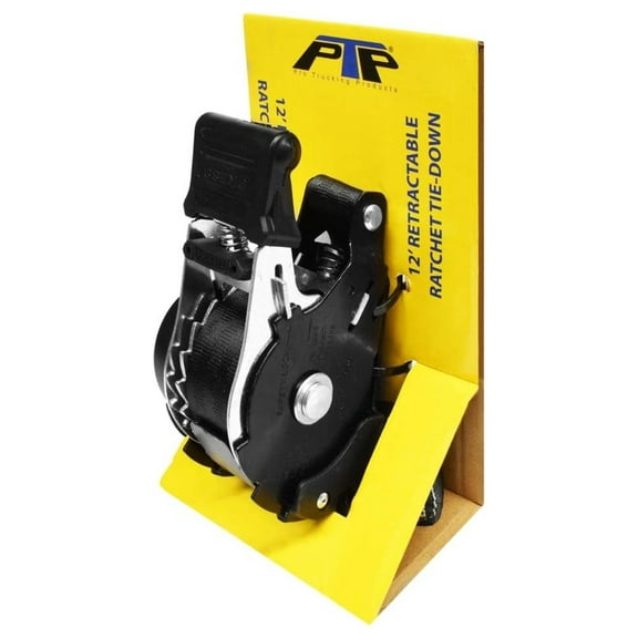 One inch Wide 12' Retractable Ratchet Strap Tie Down with Automatic Rewind