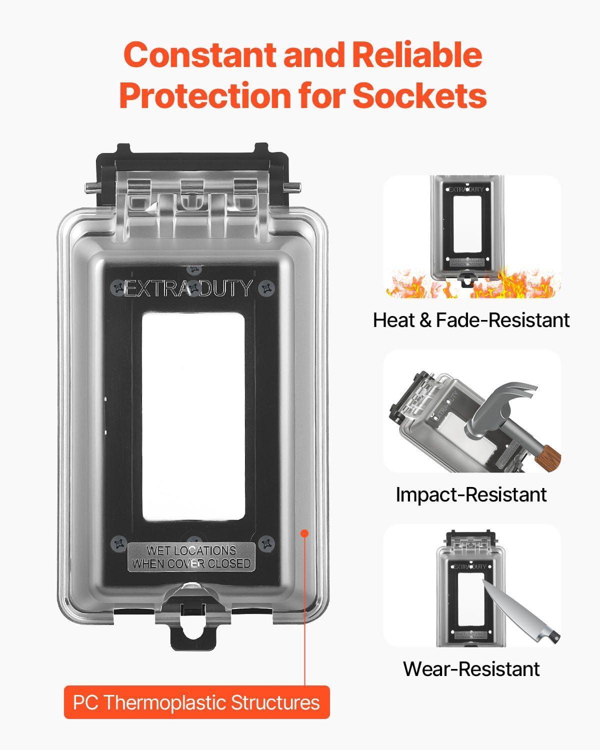 1 Gang Weatherproof Outdoor Electrical Outlet Cover Lockable High Strength PC Material 6 in 1 Receptacle Socket Horizontal Vertical Easy Installation