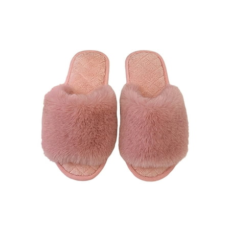 

Colisha Women s Slide Open Toe Slippers Flat Fuzzy Fluffy Slip On House Shoes
