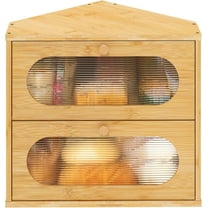Corner Bread Box for Kitchen Countertop, 2 Tier Corner Bread Box, Bamboo Wood Large Capacity Bread Storage Bin with Acrylic Wavy Door Panel