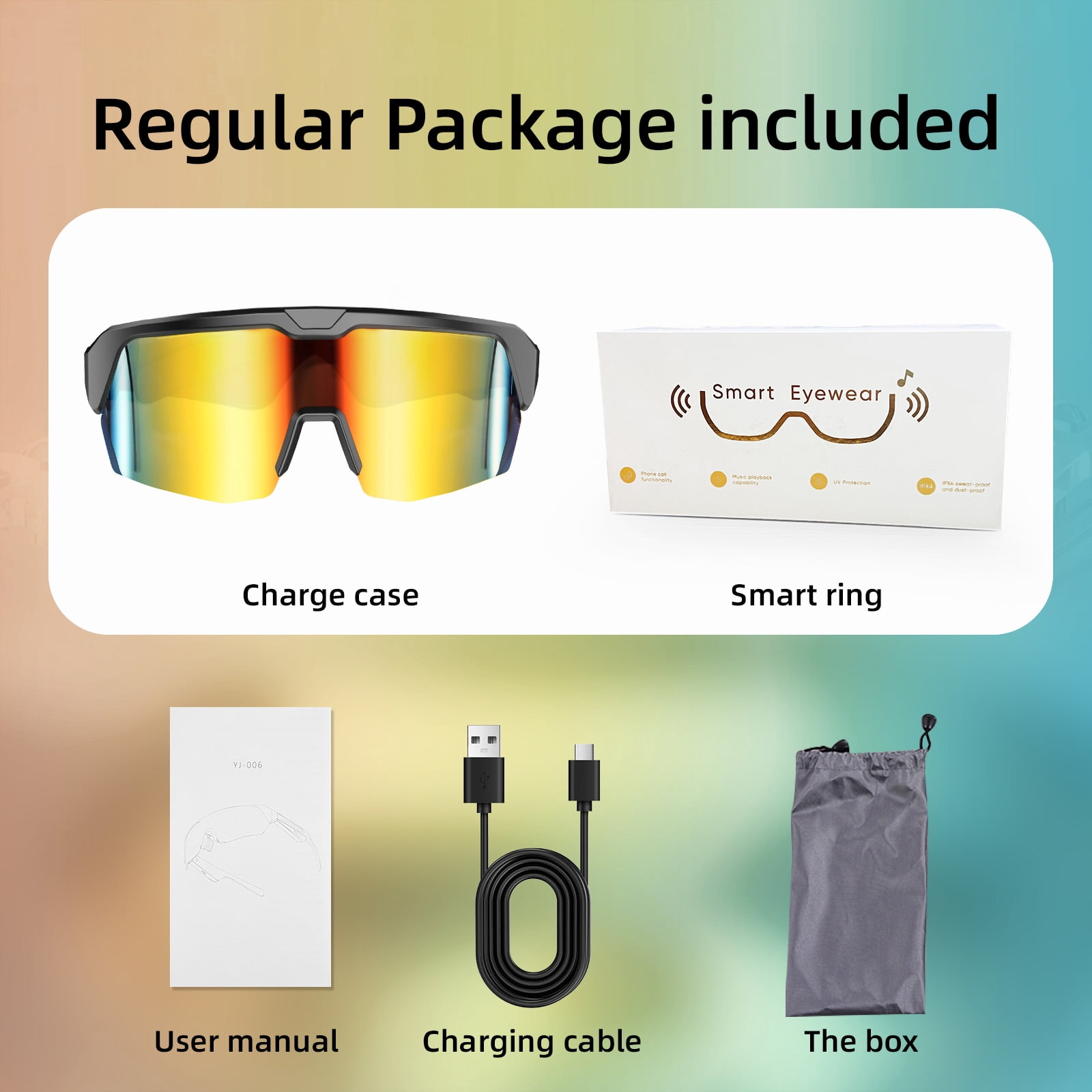 Sports Smart Sunglasses, Bluetooth Cycling Glasses with Polarized Lenses, Open Ear Music Speakers, Gold