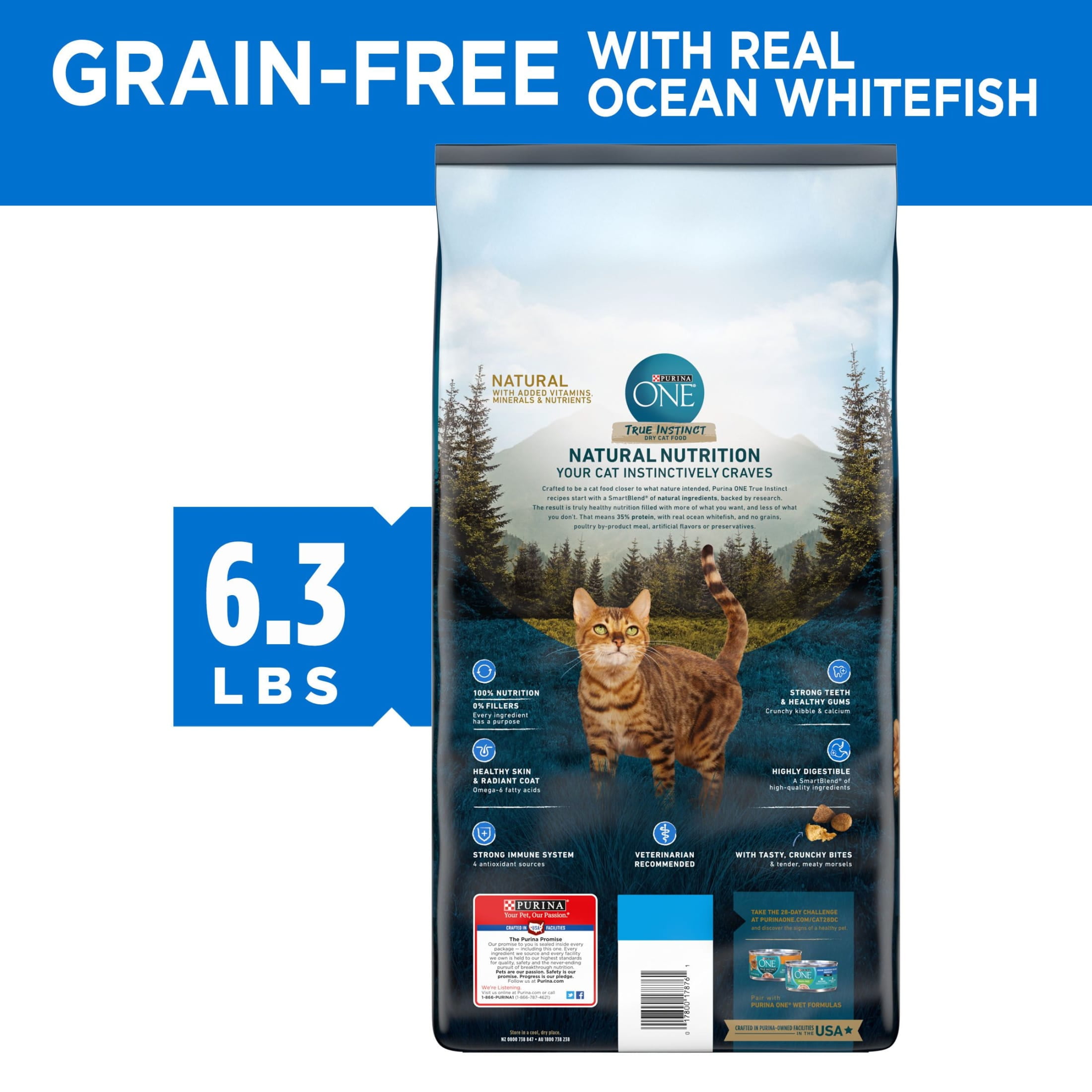 Purina ONE True Instinct, High ProteinDry Cat Food, Ocean Whitefish, 6.3 lb Bag
