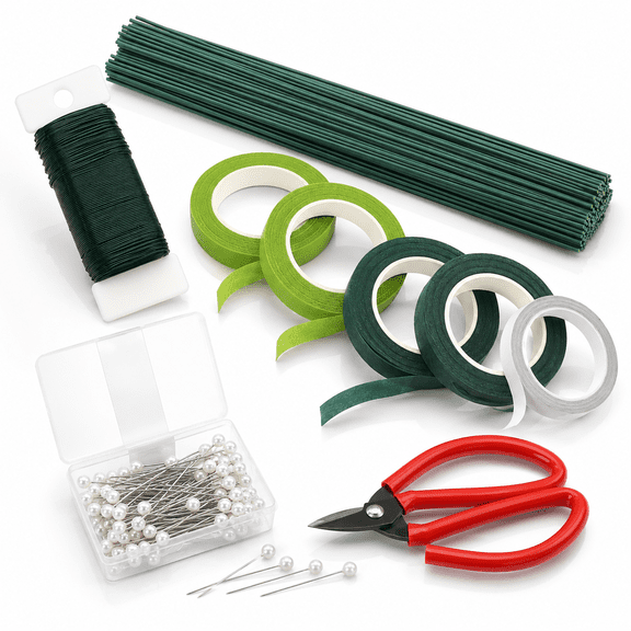 Floral Tape and Floral Wire Arrangement Tools Kit,Green Floral Tape with 100 Pcs Boutonniere Pins for Fresh Flowers,Wire Cutter for Bouquet Stem Wrap Florist,Wreath Making Supplies