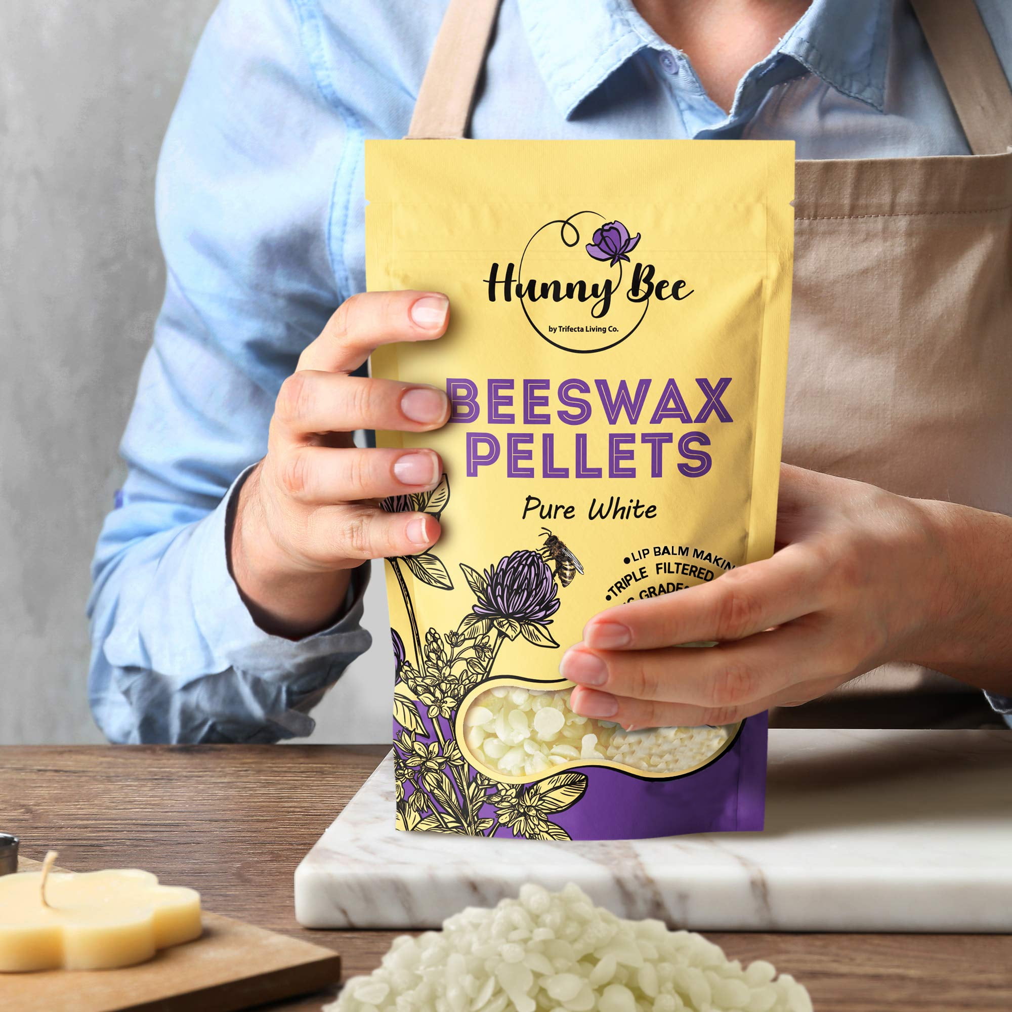 Hunnybee White Beeswax Pellets - 1lb Triple Filtered Bees Wax ideal for  Lotion Making, Candle Making, and Lip Balm Making 