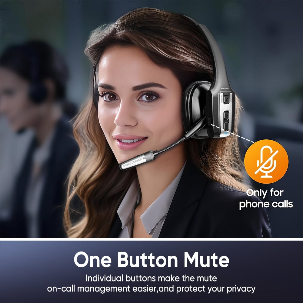 Bluetooth Headset with Microphone, Trucker Bluetooth Headset with ENC Noise Cancelling & Mute Button, Wireless On-Ear Headphones 60 Hrs Working Time, for Trucker Home Office Remote Work Zoom