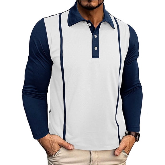 asjyhkr Mens Shirts Half Button Lapel Long Sleeve Undershirts Casual Fashion Color Block Gym Workout Hiking Tops