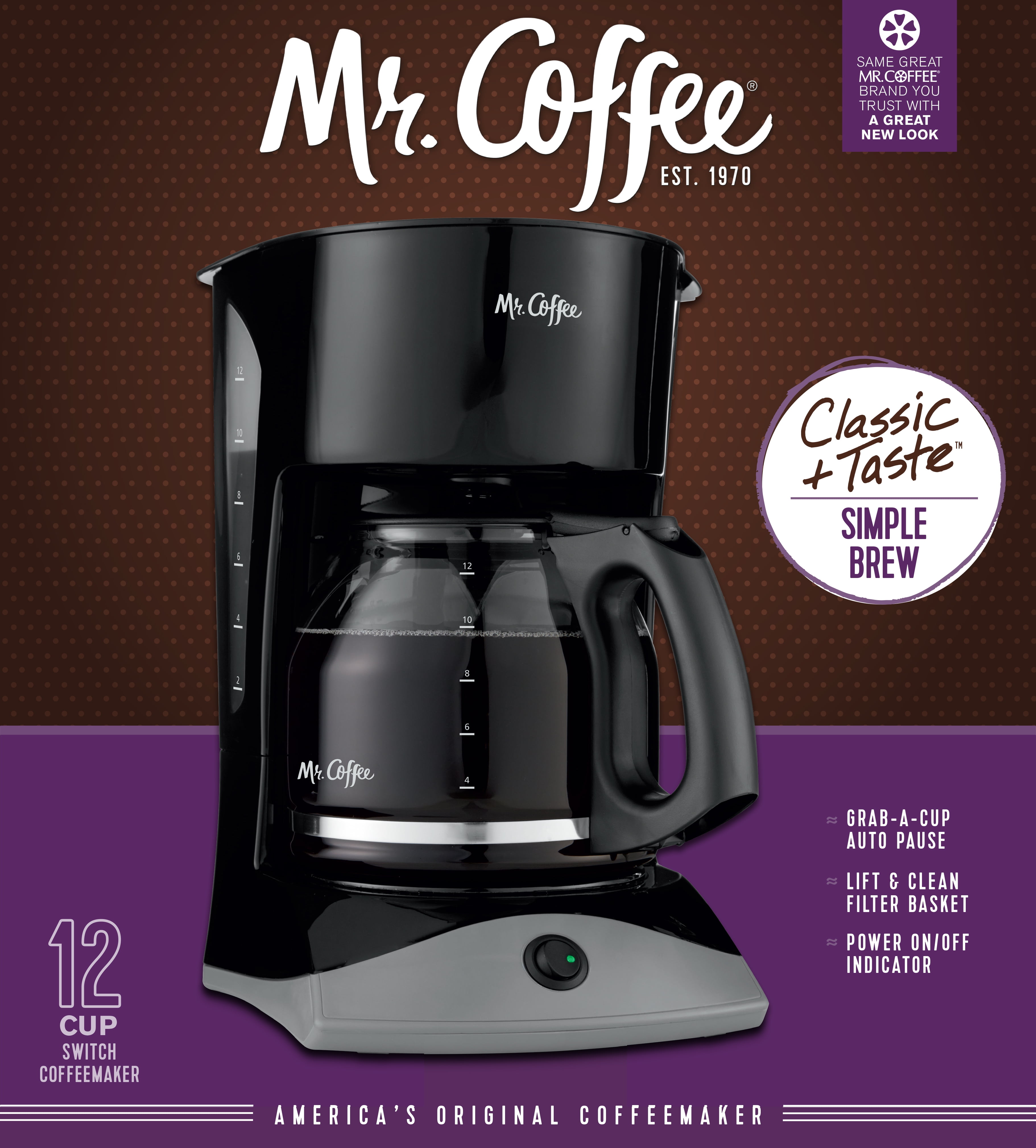 Mr. Coffee 12 Cup Coffee Maker, Easy Switch with Auto-Pause, Black