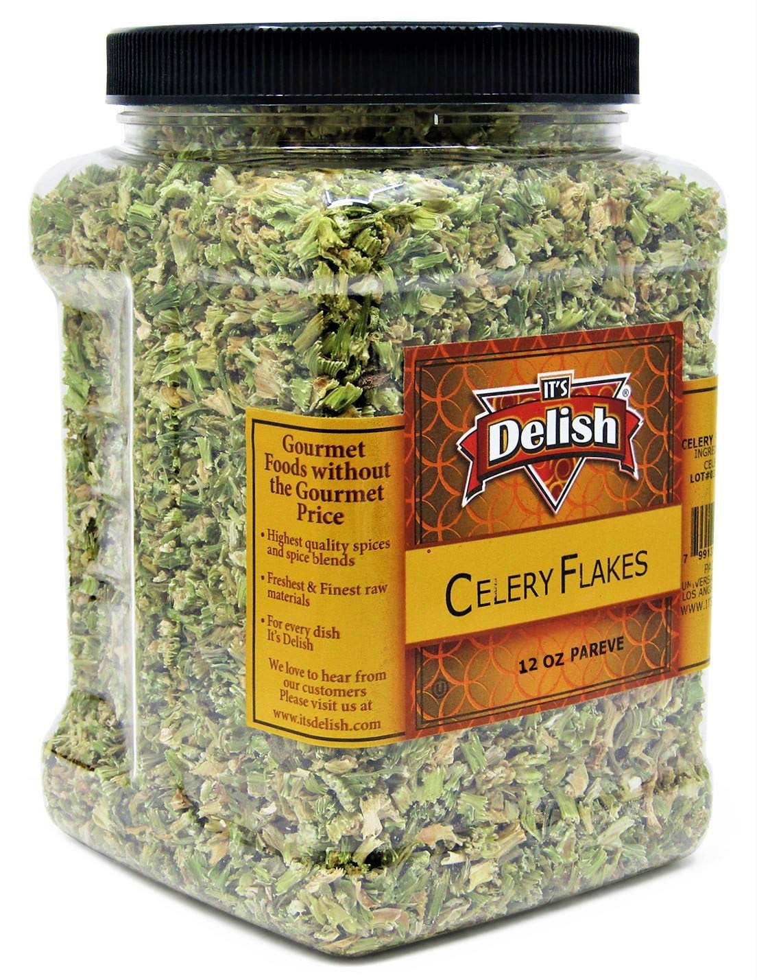 Dried Celery Flakes by It's Delish, (12 Oz) Jumbo Reusable Container