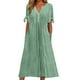 thumbnail image 1 of Vestido largo maxi liso con cuello en V, encaje recortado y volantes para mujer - Poliéster spandex ligero, favorecedor para todas las figuras, 1 of 5