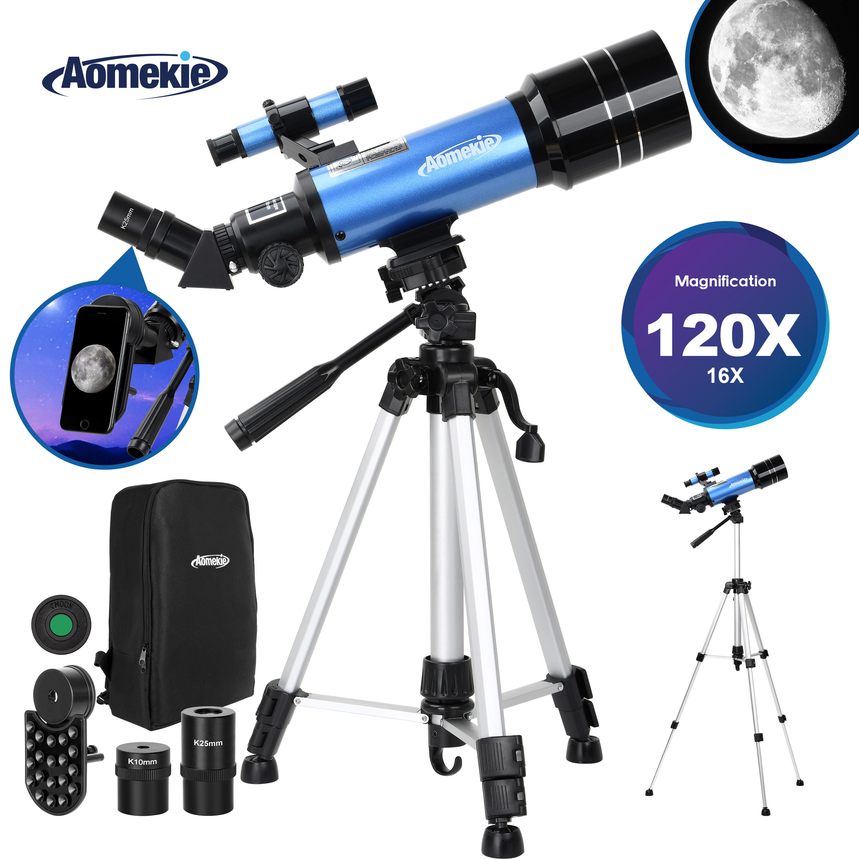 Wendysy Telescope for Kids Beginners Adults Tripod Filter Convenient Scientific Astronomy Gifts Phone Holder 70mm HD Refracting Telescope Telescope Set with 2 Eyepieces 