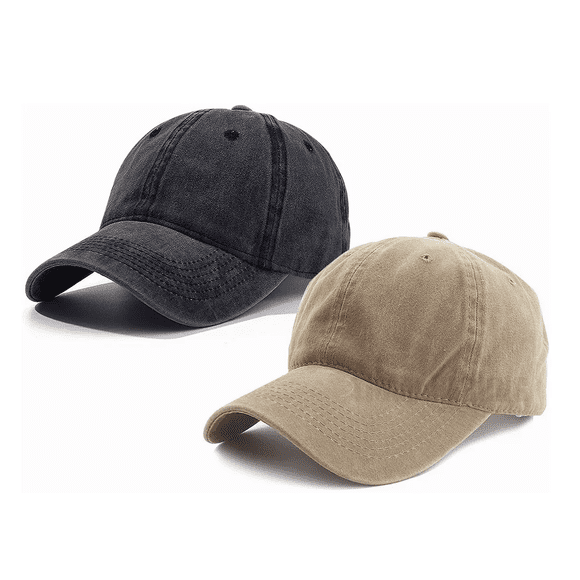 2pz Gorra De Béisbol De Algodón Con Sólido Negro + caqui
