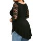 thumbnail image 3 of Minnieouse Blusa de manga 3/4 con dobladillo irregular plisado con costuras de encaje para mujer Prendas para la parte del cuerpo negro L Minnieouse AP002109-01, 3 of 5